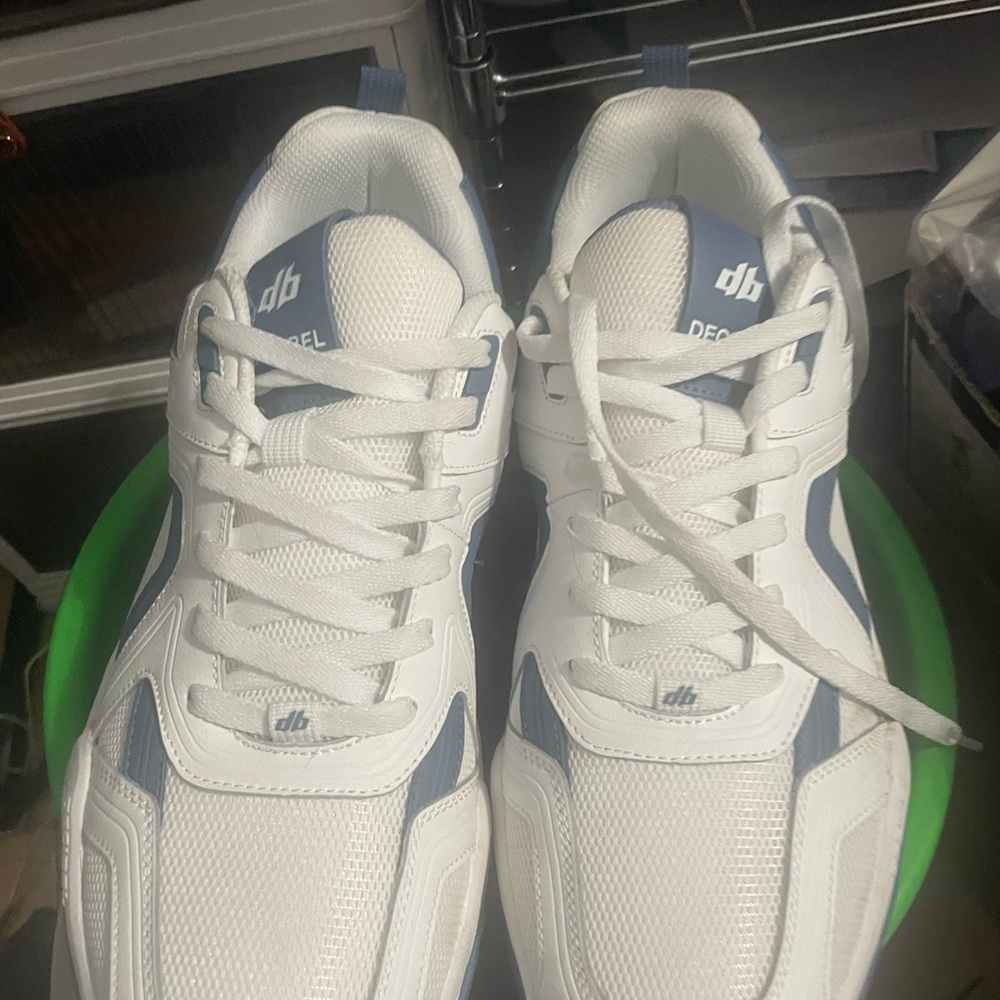 White and Blue Athletic Shoes